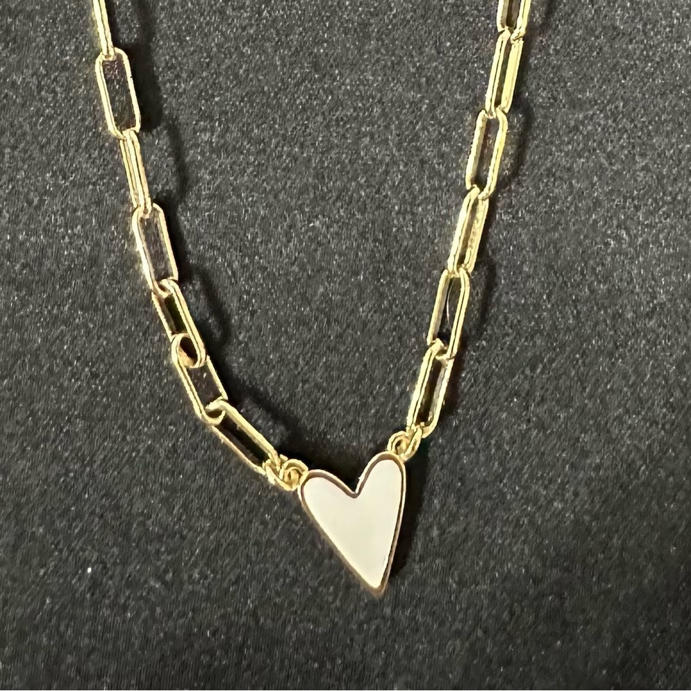 New In Box Gold and White Enamel Heart Necklace.